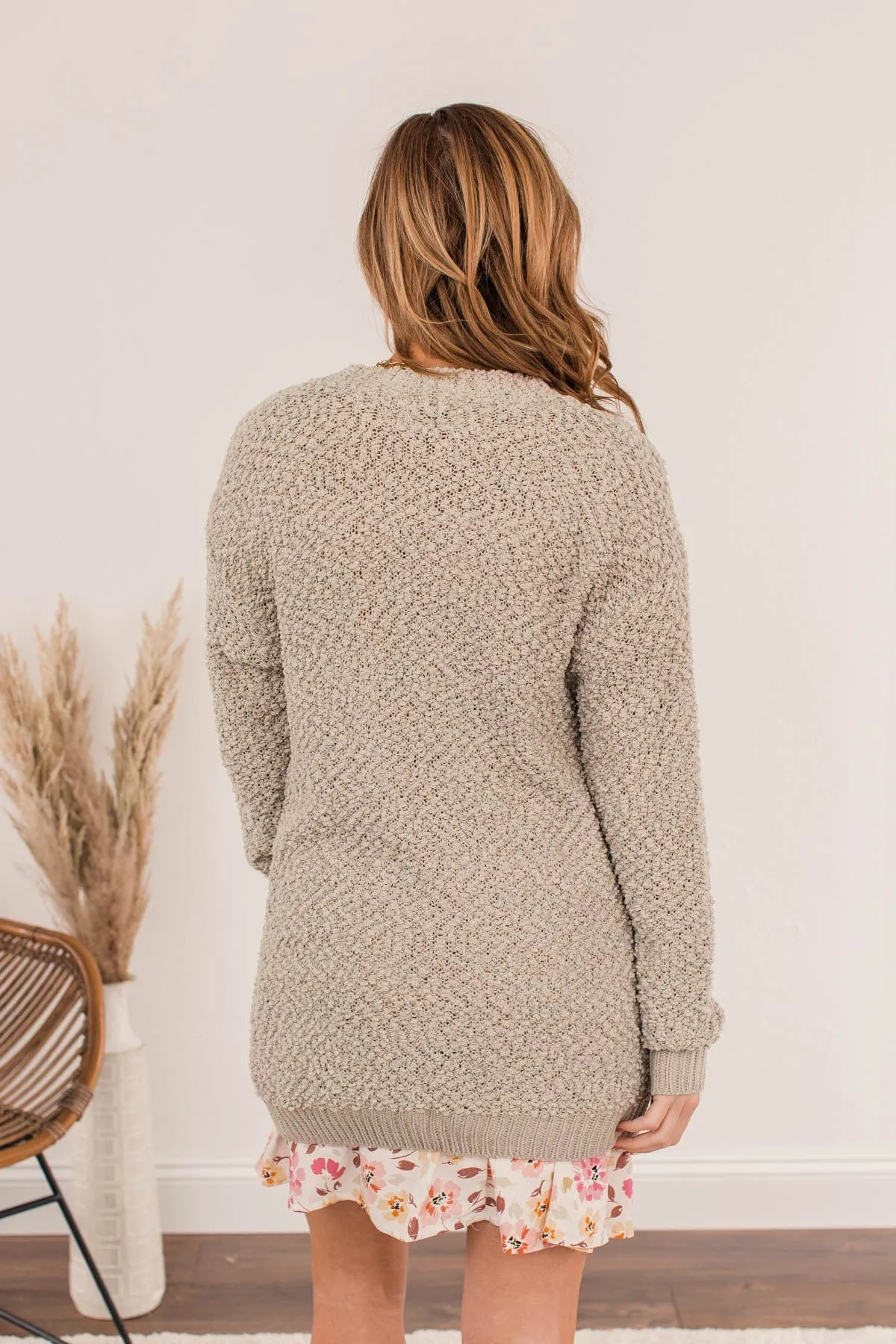 Movie Date Popcorn Knit Cardigan- Dusty Taupe