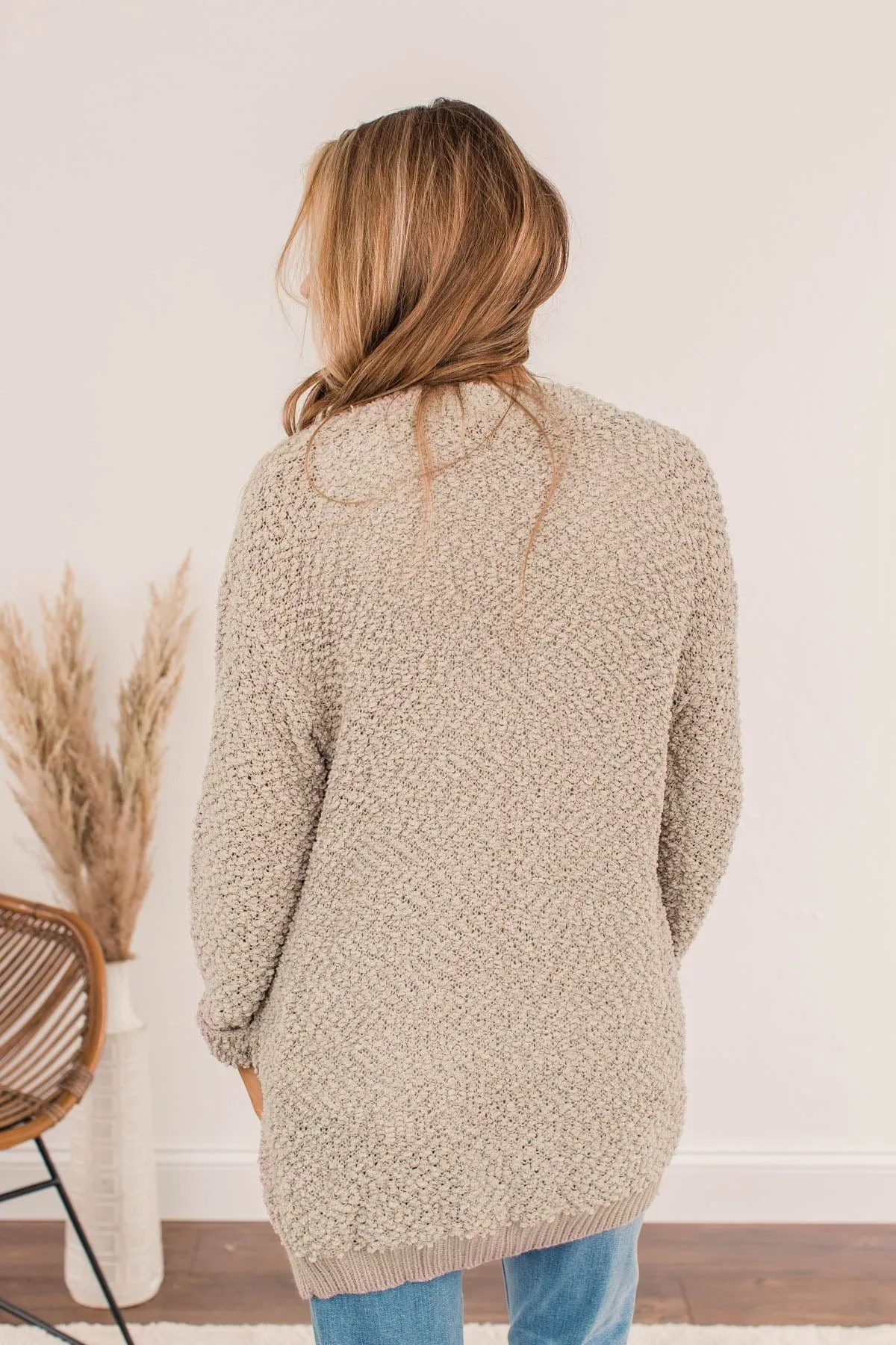 Movie Date Popcorn Knit Cardigan- Dusty Taupe