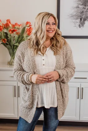 Movie Date Popcorn Knit Cardigan- Dusty Taupe