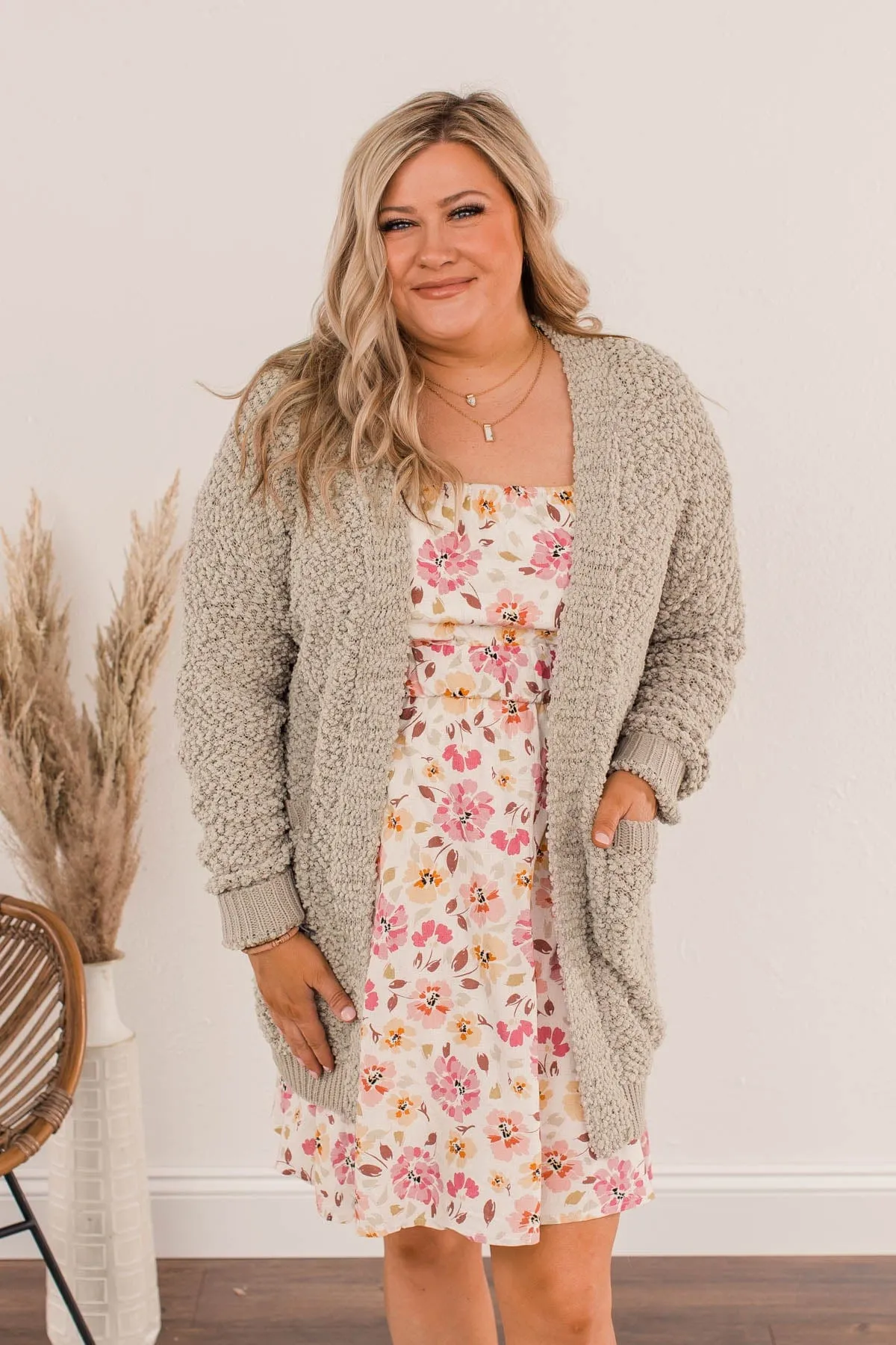 Movie Date Popcorn Knit Cardigan- Dusty Taupe