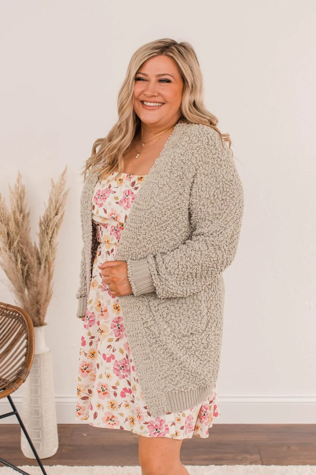 Movie Date Popcorn Knit Cardigan- Dusty Taupe