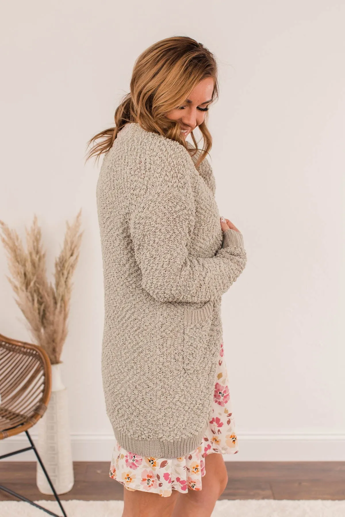 Movie Date Popcorn Knit Cardigan- Dusty Taupe