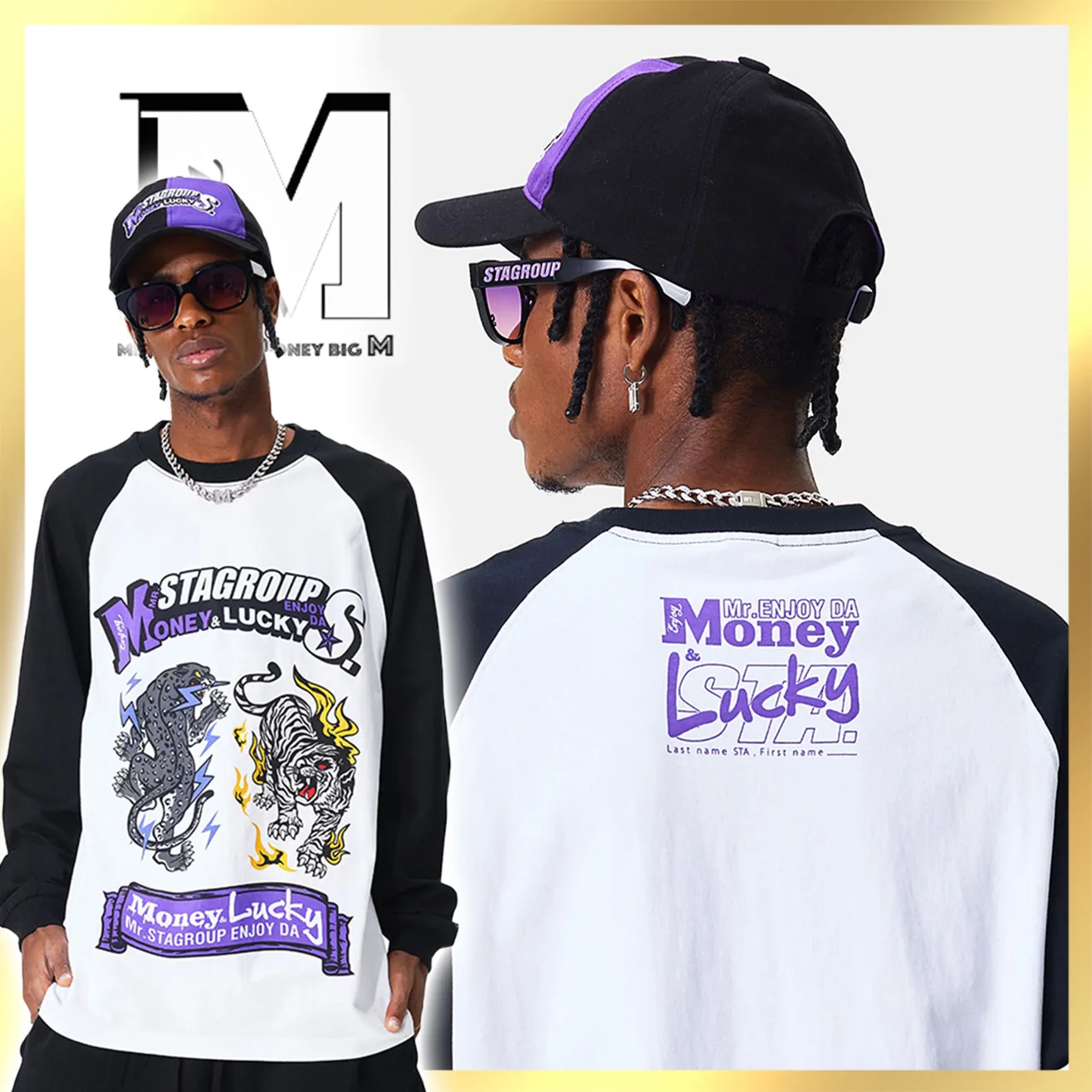 MR. ENJOY DA MONEY  |Pullovers Stripes Unisex Street Style Bi-color Long Sleeves