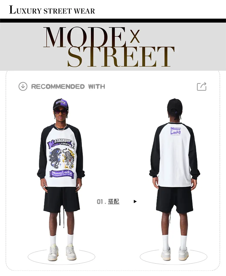 MR. ENJOY DA MONEY  |Pullovers Stripes Unisex Street Style Bi-color Long Sleeves