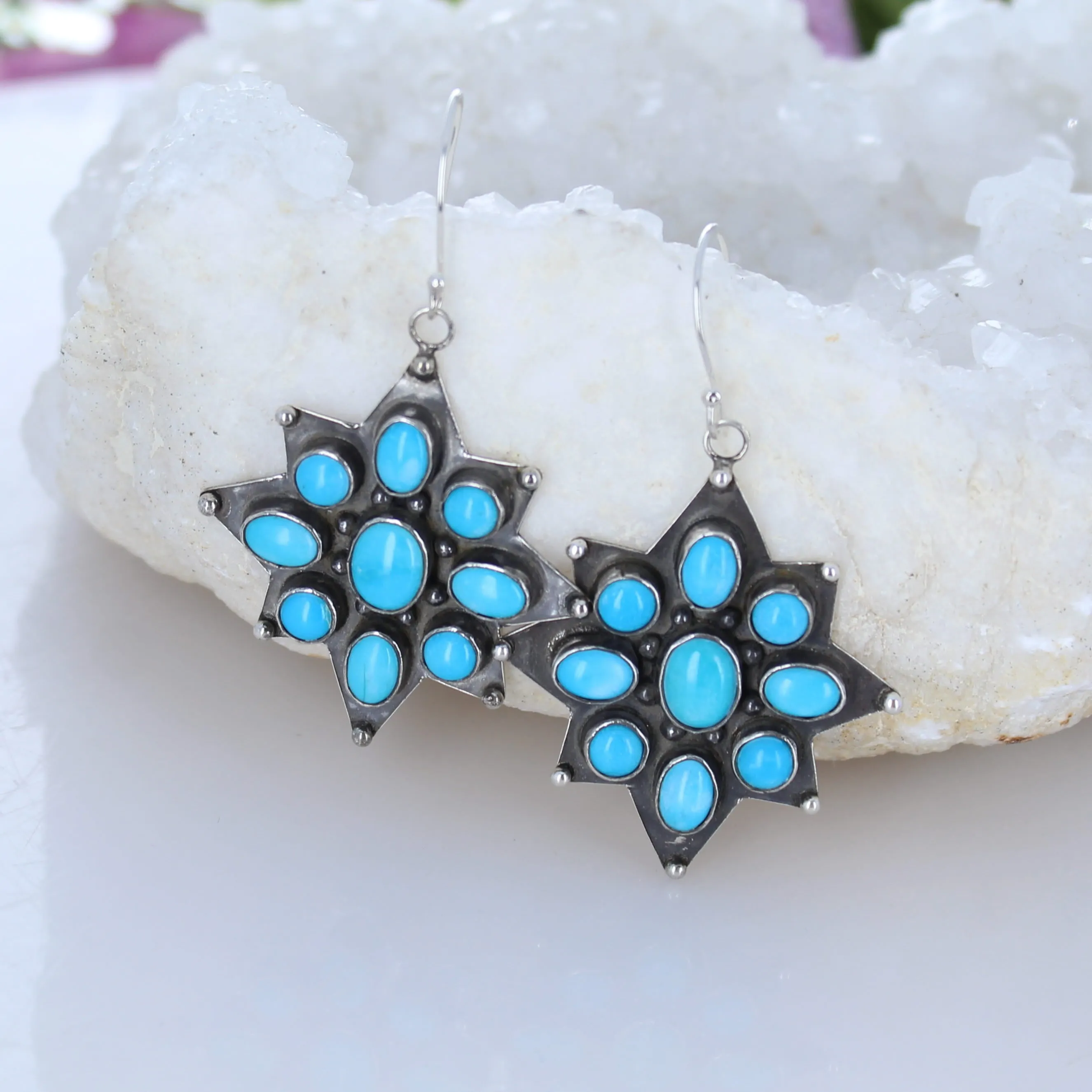 North Star Design Blue Ridge Orvil Jack Turquoise Earrings Sterling