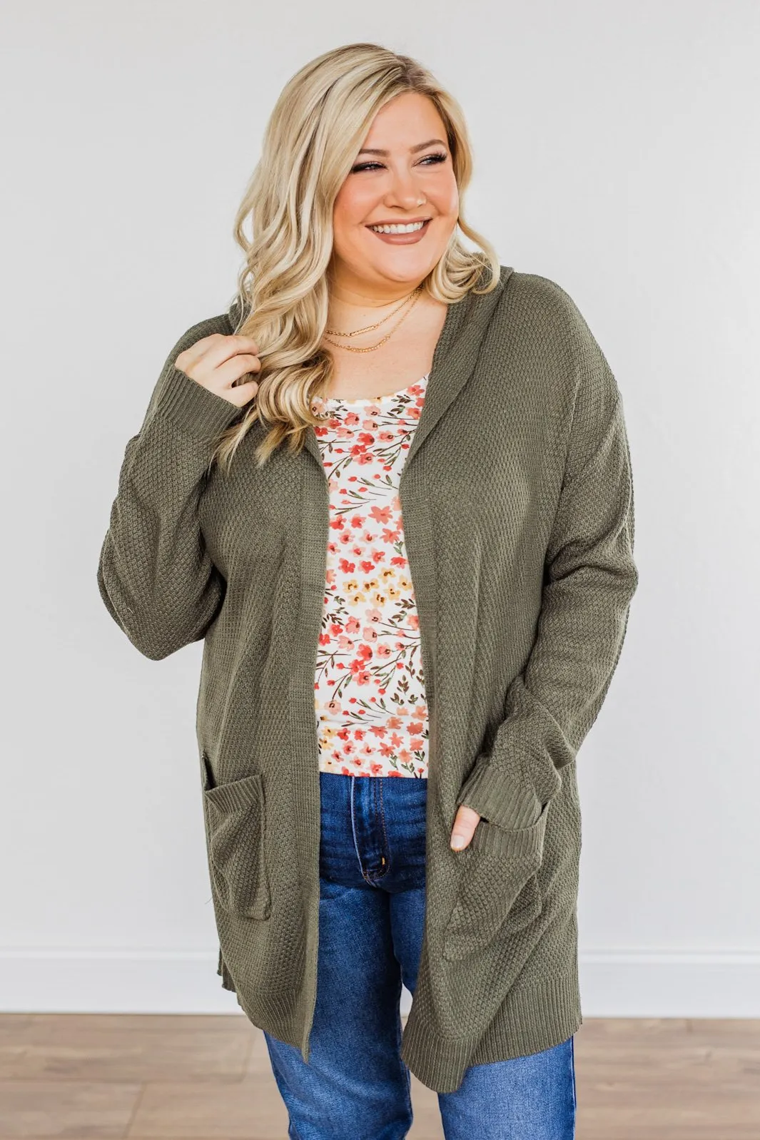 Nothing To Prove Hooded Knit Cardigan- Olive