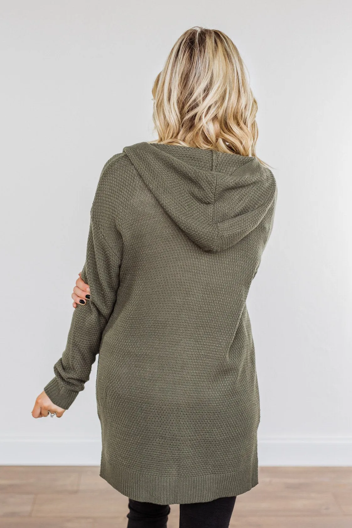 Nothing To Prove Hooded Knit Cardigan- Olive