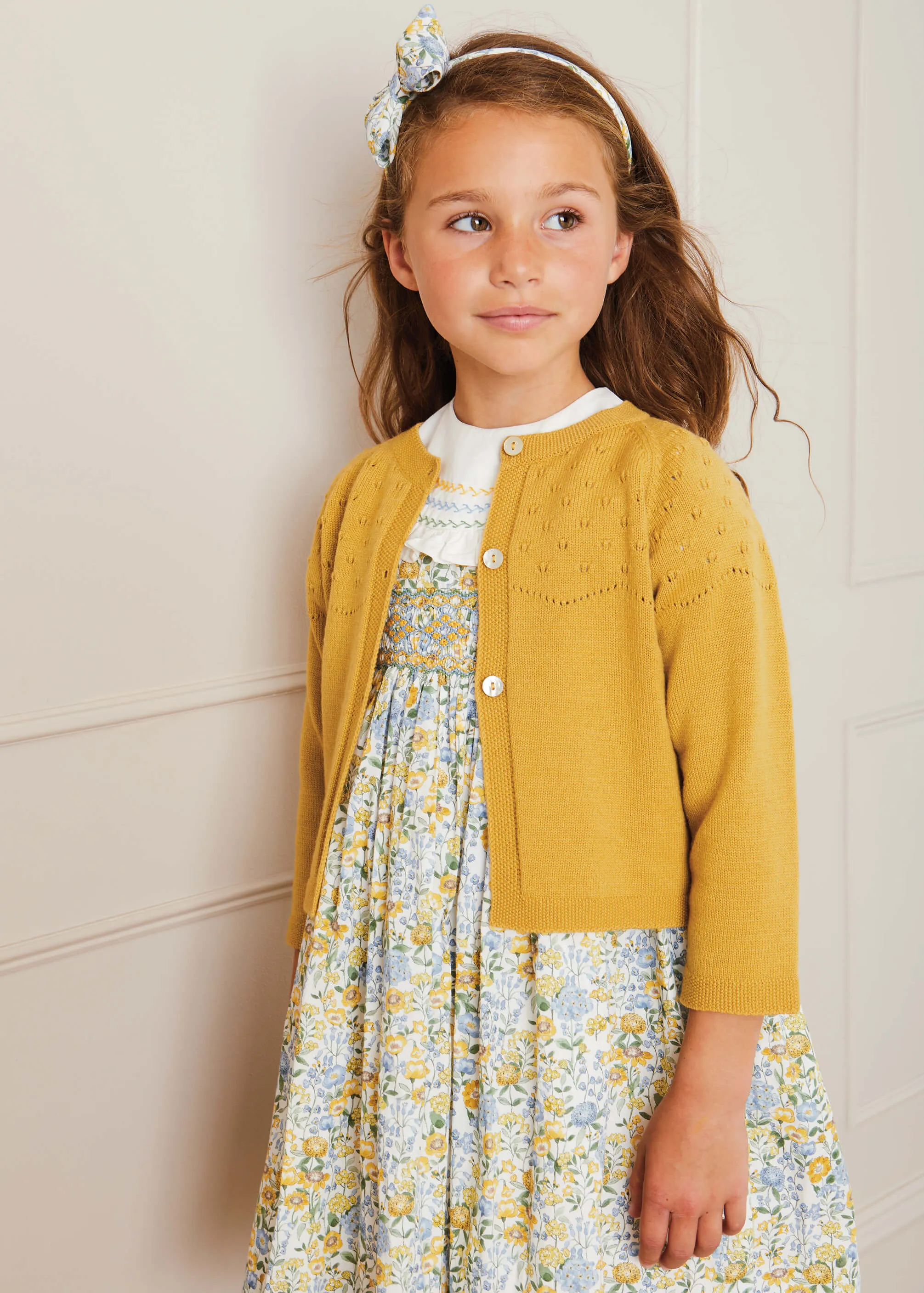 Openwork Buttoned Cardigan in Mustard (12mths-10yrs)