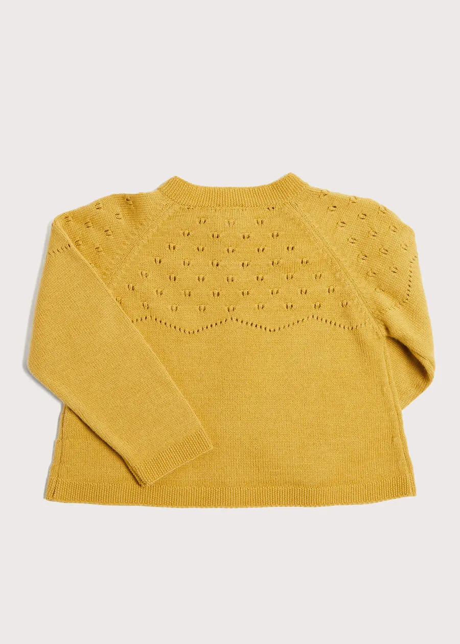 Openwork Buttoned Cardigan in Mustard (12mths-10yrs)