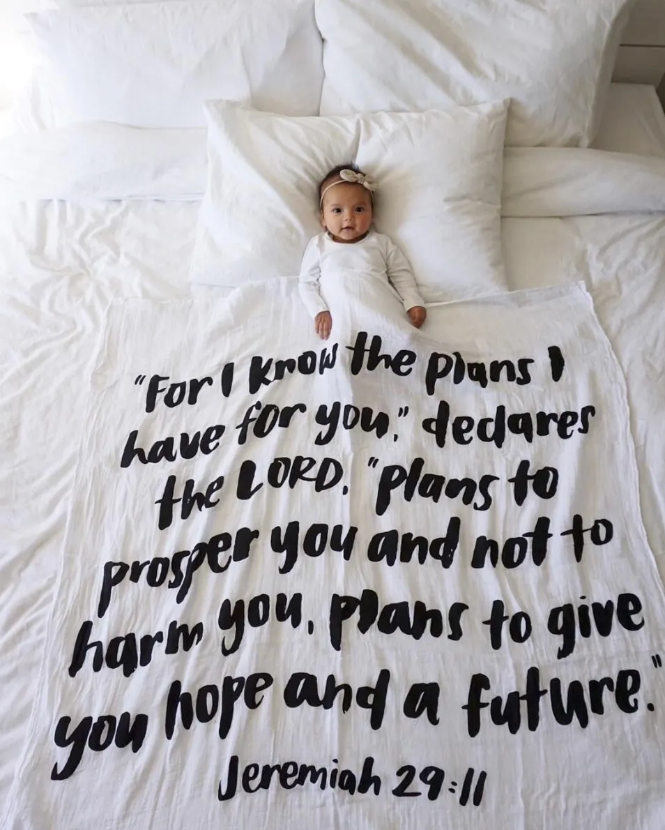 Organic Swaddle + Wall Art - Jeremiah 29:11 “For I know the plans I have for you, declares the Lord...