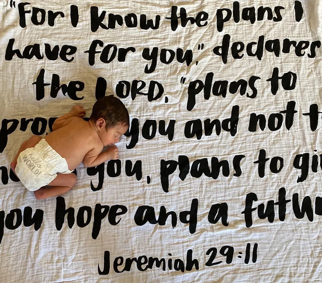 Organic Swaddle + Wall Art - Jeremiah 29:11 “For I know the plans I have for you, declares the Lord...