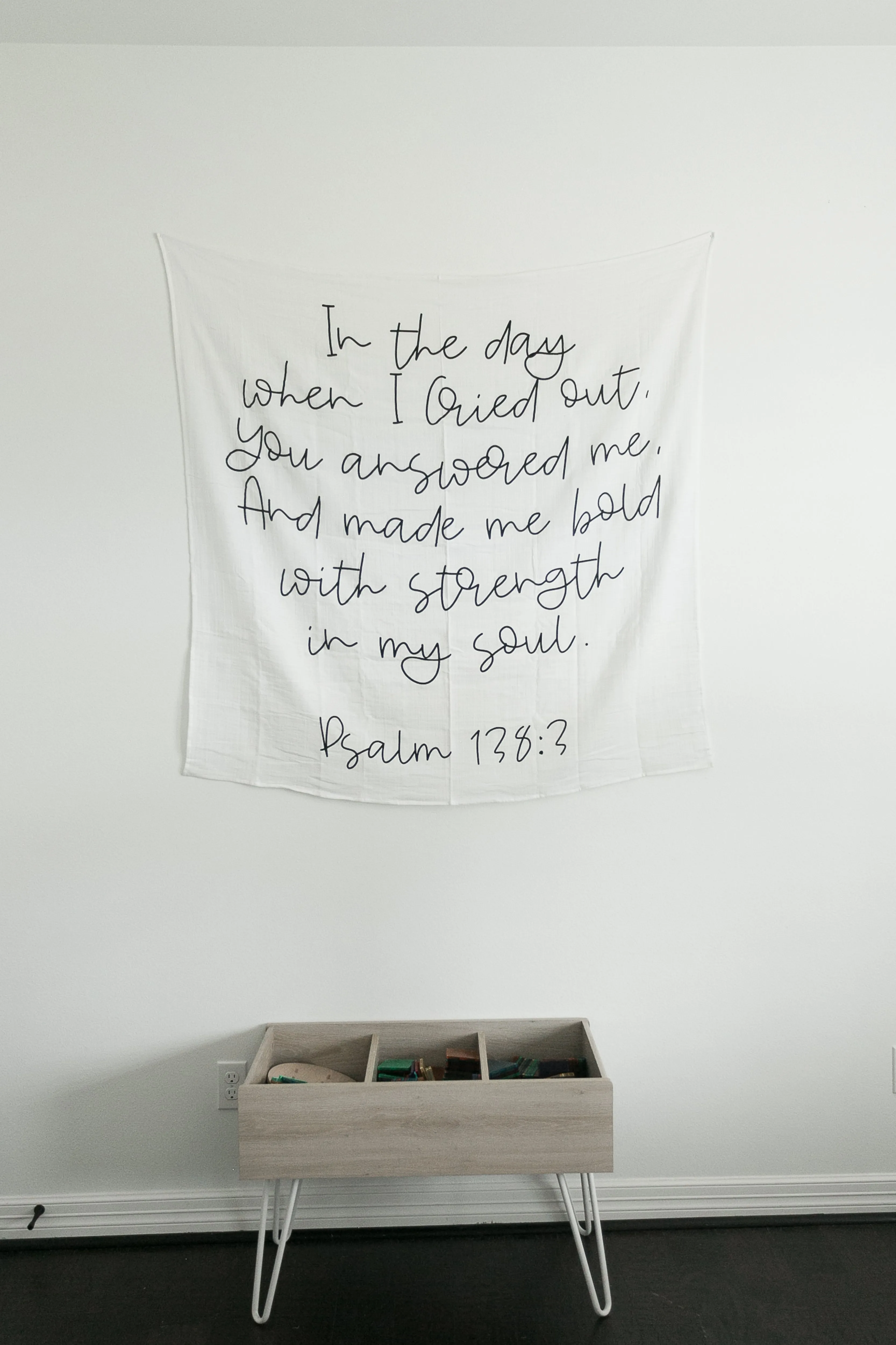 Organic Swaddle + Wall Art - Psalm 138:3 In the day when I Cried out, You answered me, And made me bold with strength in my soul