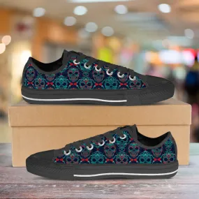 Ornamental Sugar Skull Low Top Shoes Black