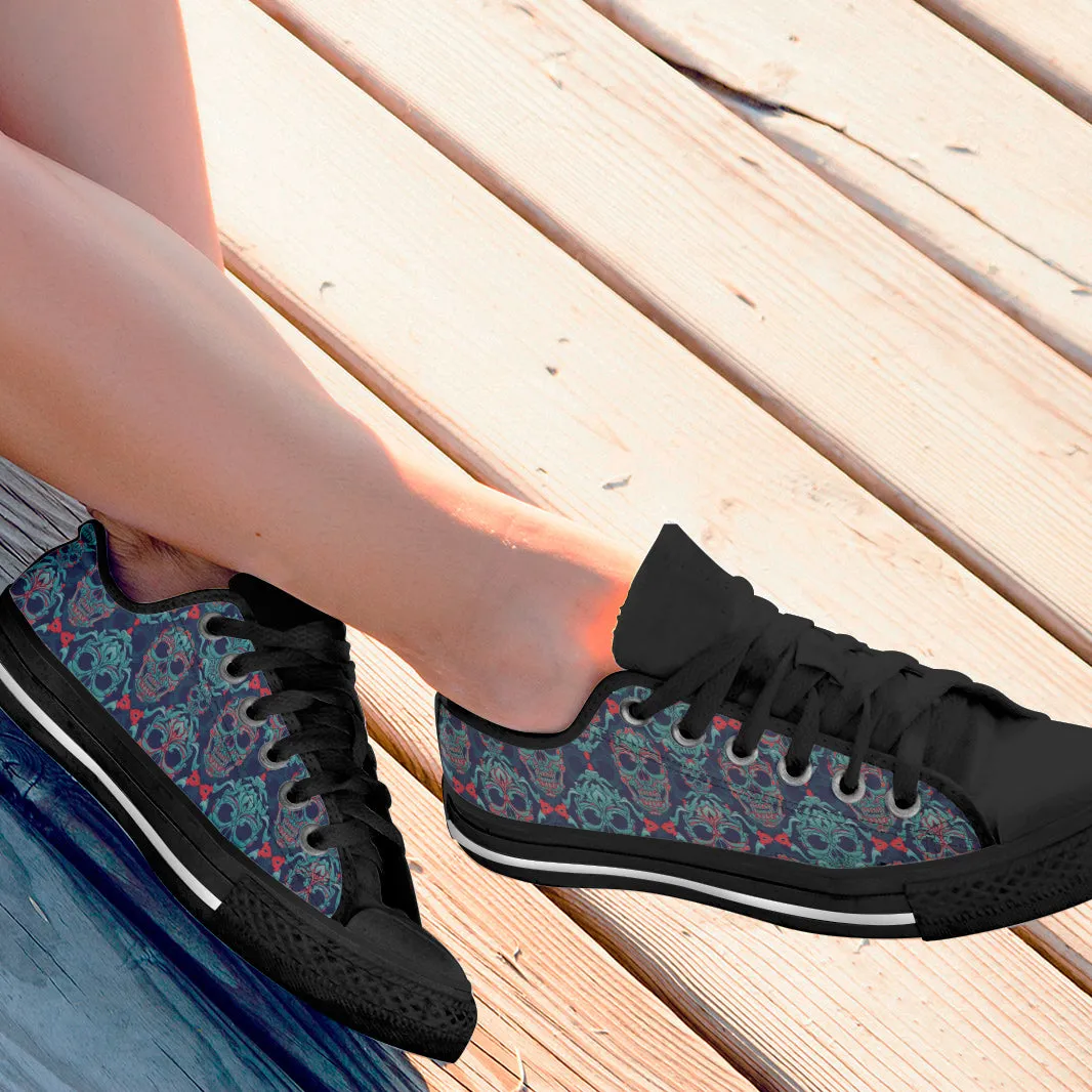 Ornamental Sugar Skull Low Top Shoes Black