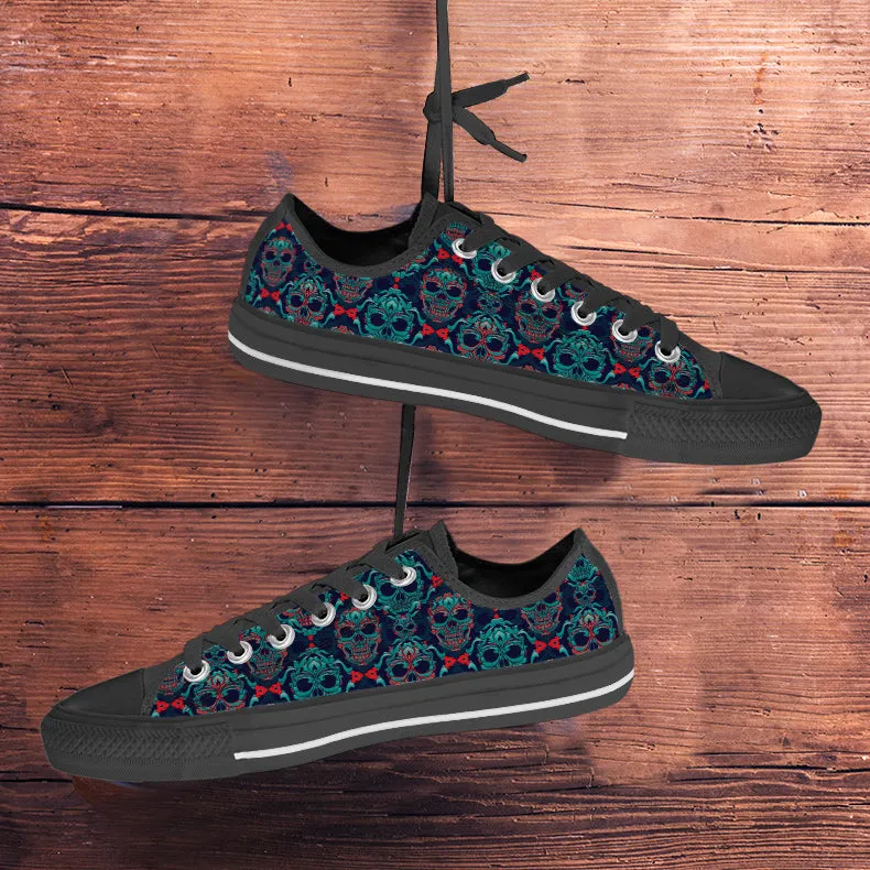 Ornamental Sugar Skull Low Top Shoes Black