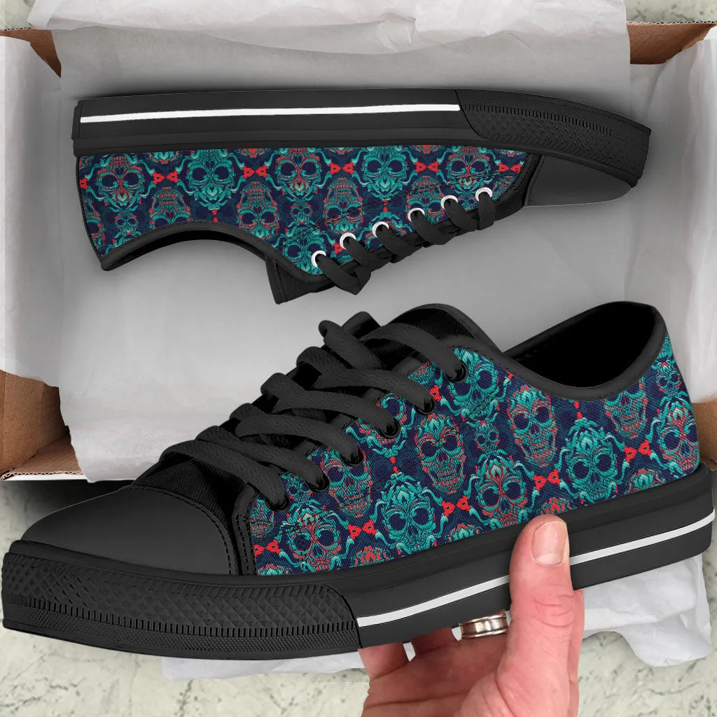 Ornamental Sugar Skull Low Top Shoes Black