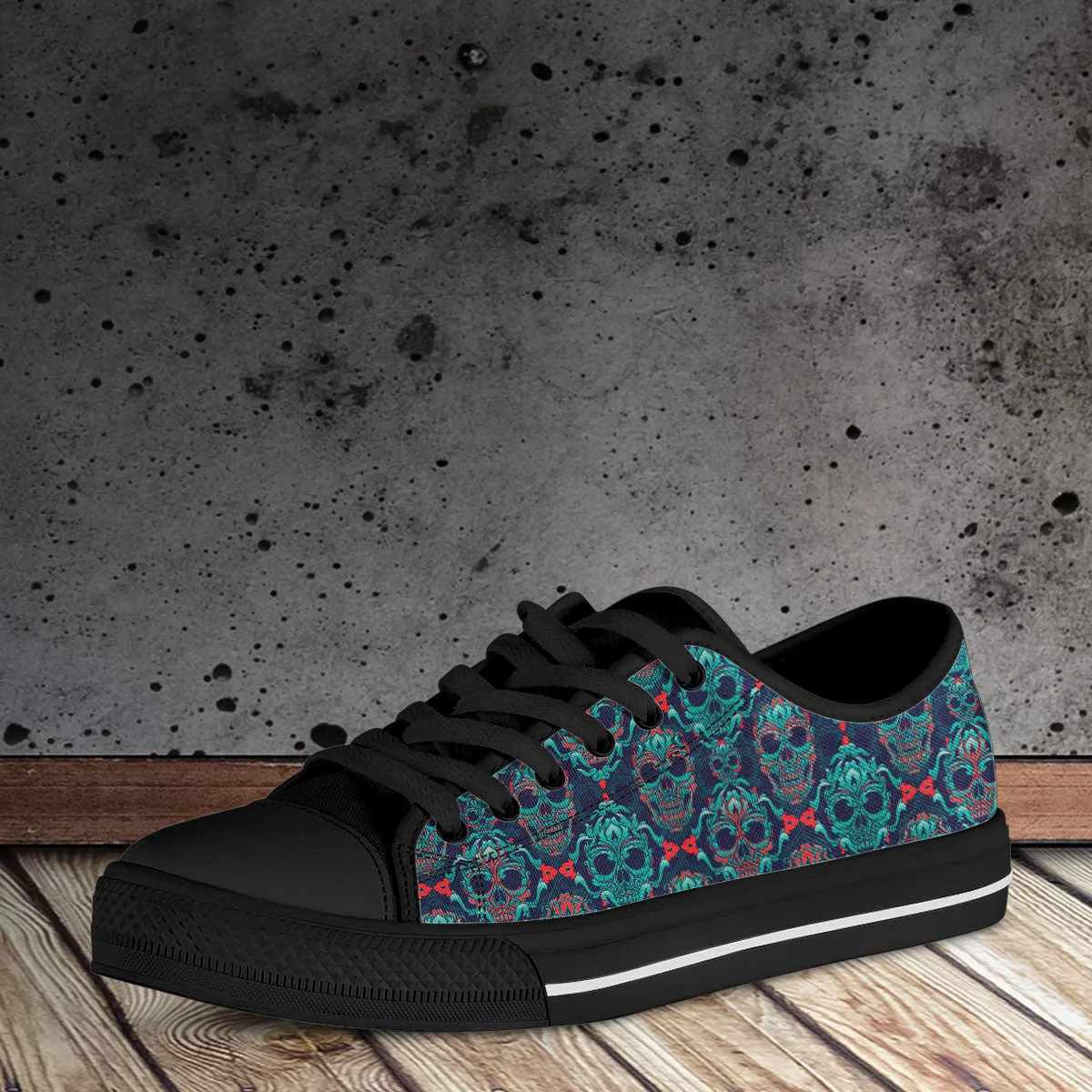 Ornamental Sugar Skull Low Top Shoes Black