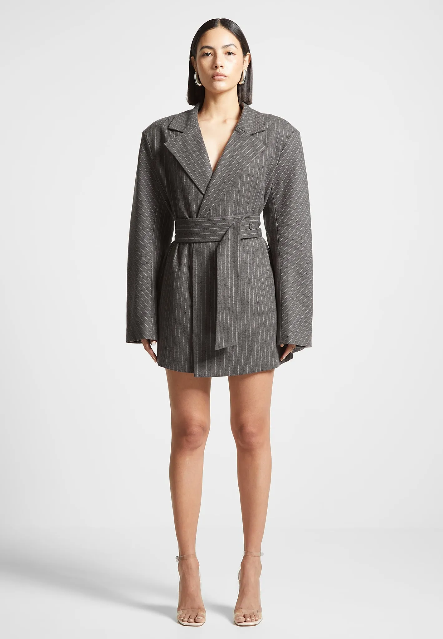 Oversized Pinstripe Blazer Dress - Grey