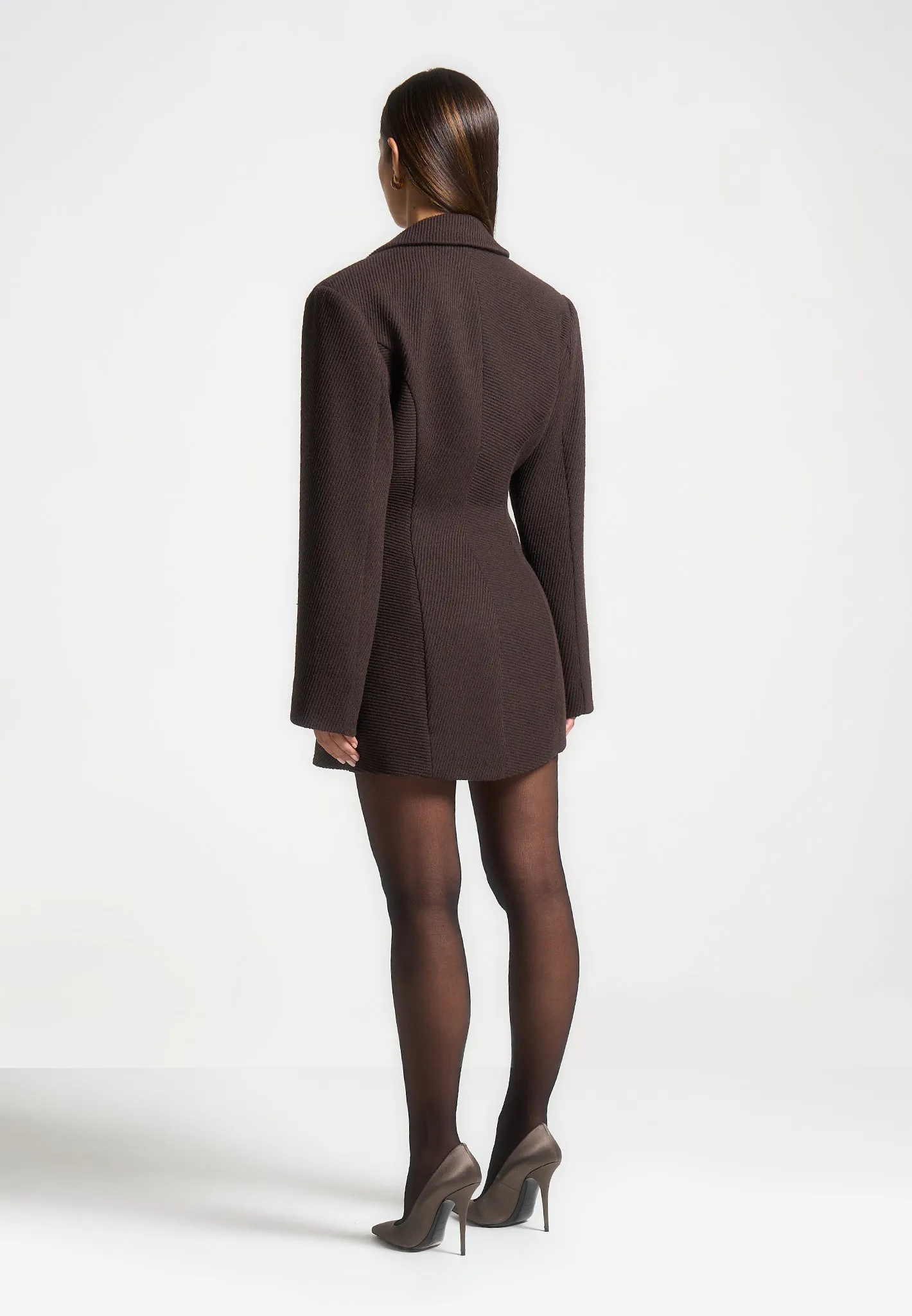 Oversized Wool Asymmetric Blazer Dress - Brown