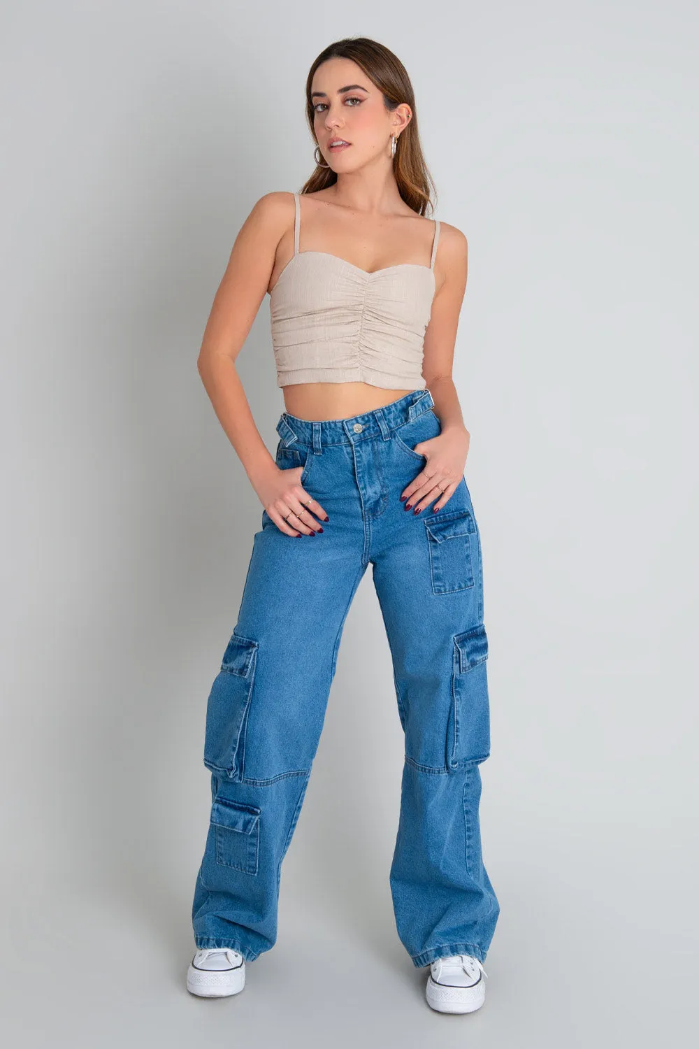 Pantalón cargo de denim fit wide leg