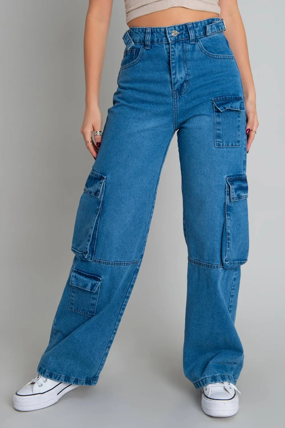 Pantalón cargo de denim fit wide leg