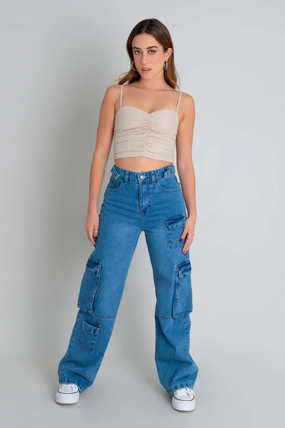 Pantalón cargo de denim fit wide leg