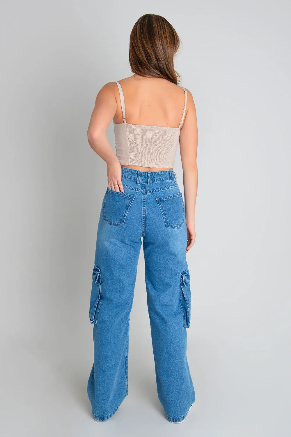 Pantalón cargo de denim fit wide leg