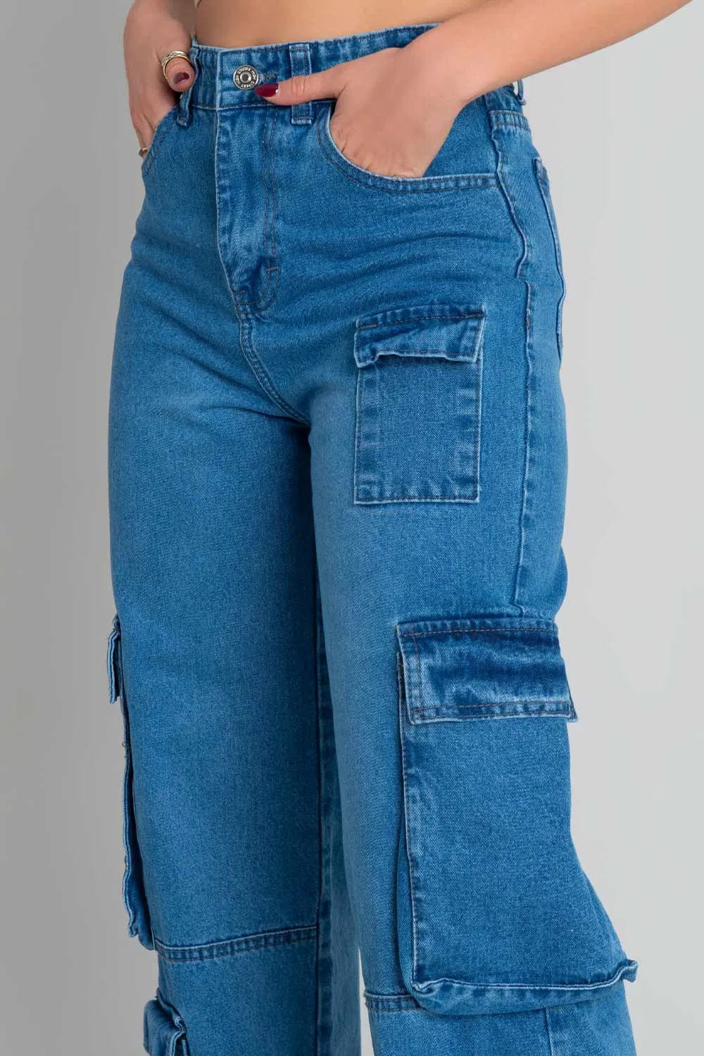 Pantalón cargo de denim fit wide leg