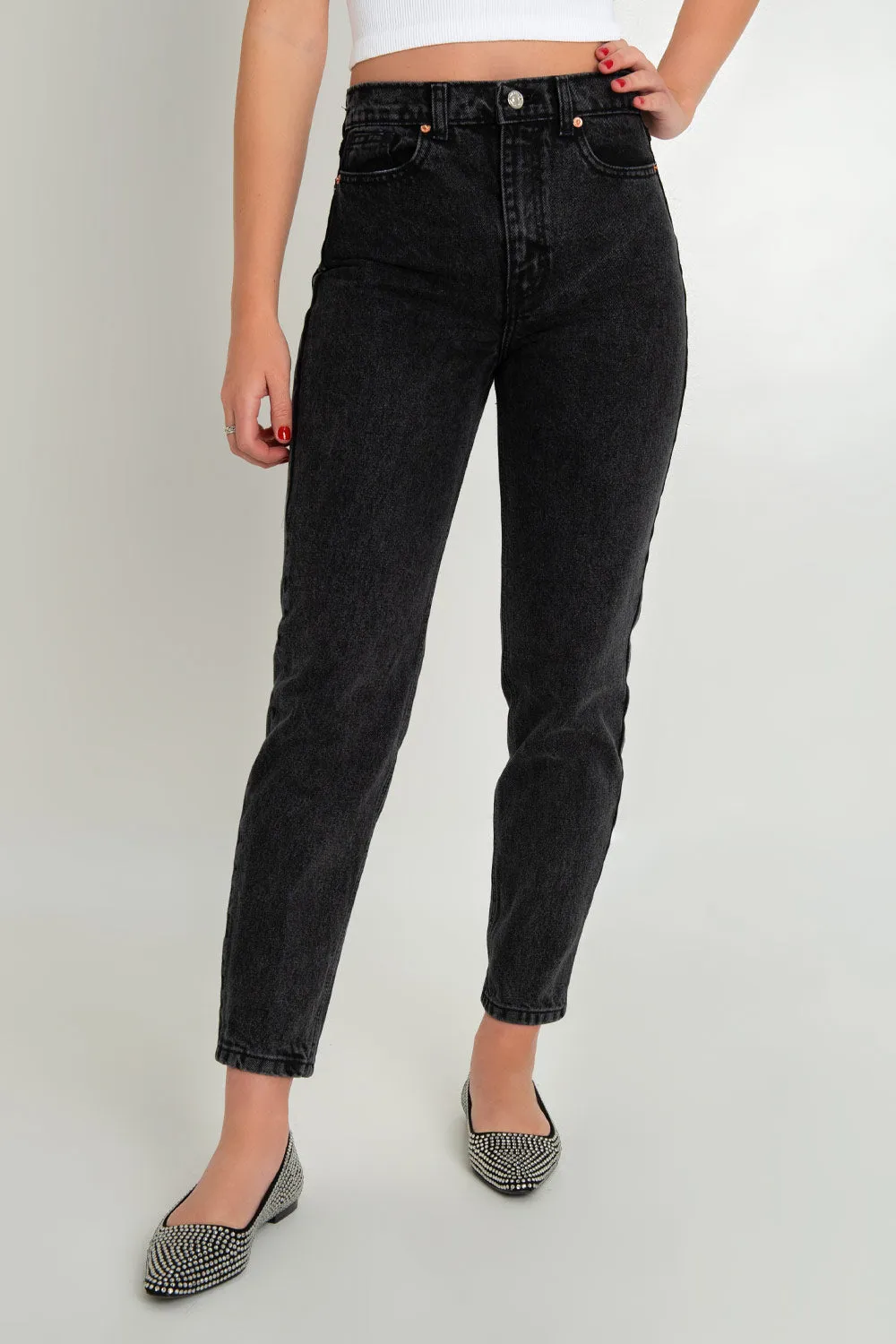 Pantalón de denim mom fit con tiro alto