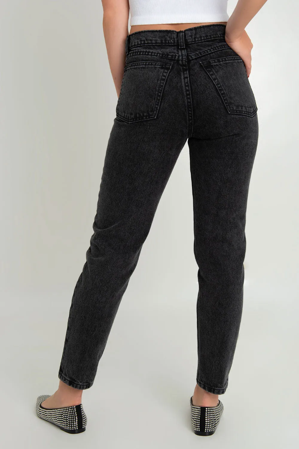 Pantalón de denim mom fit con tiro alto