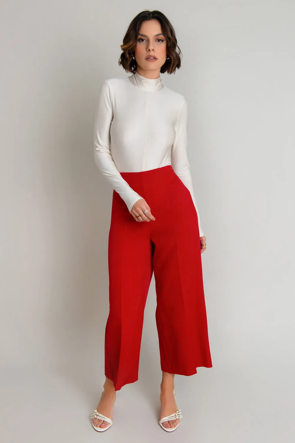 Pantalón de fit culotte tiro alto con raya