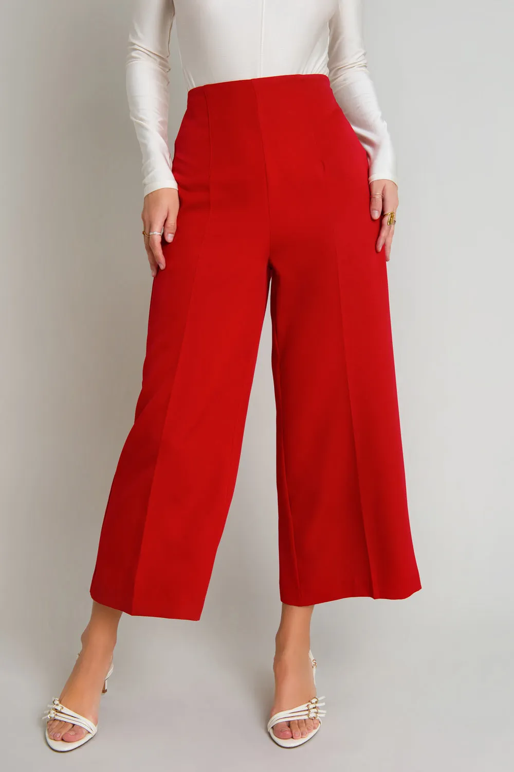 Pantalón de fit culotte tiro alto con raya