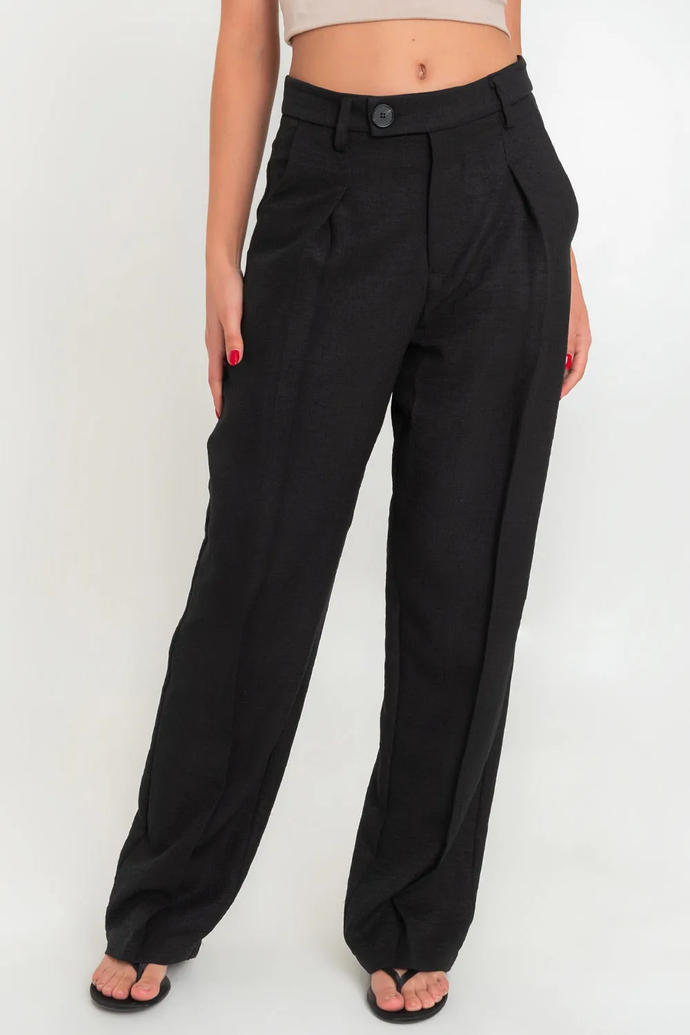 Pantalón de fit wide leg trabilla con botón contraste