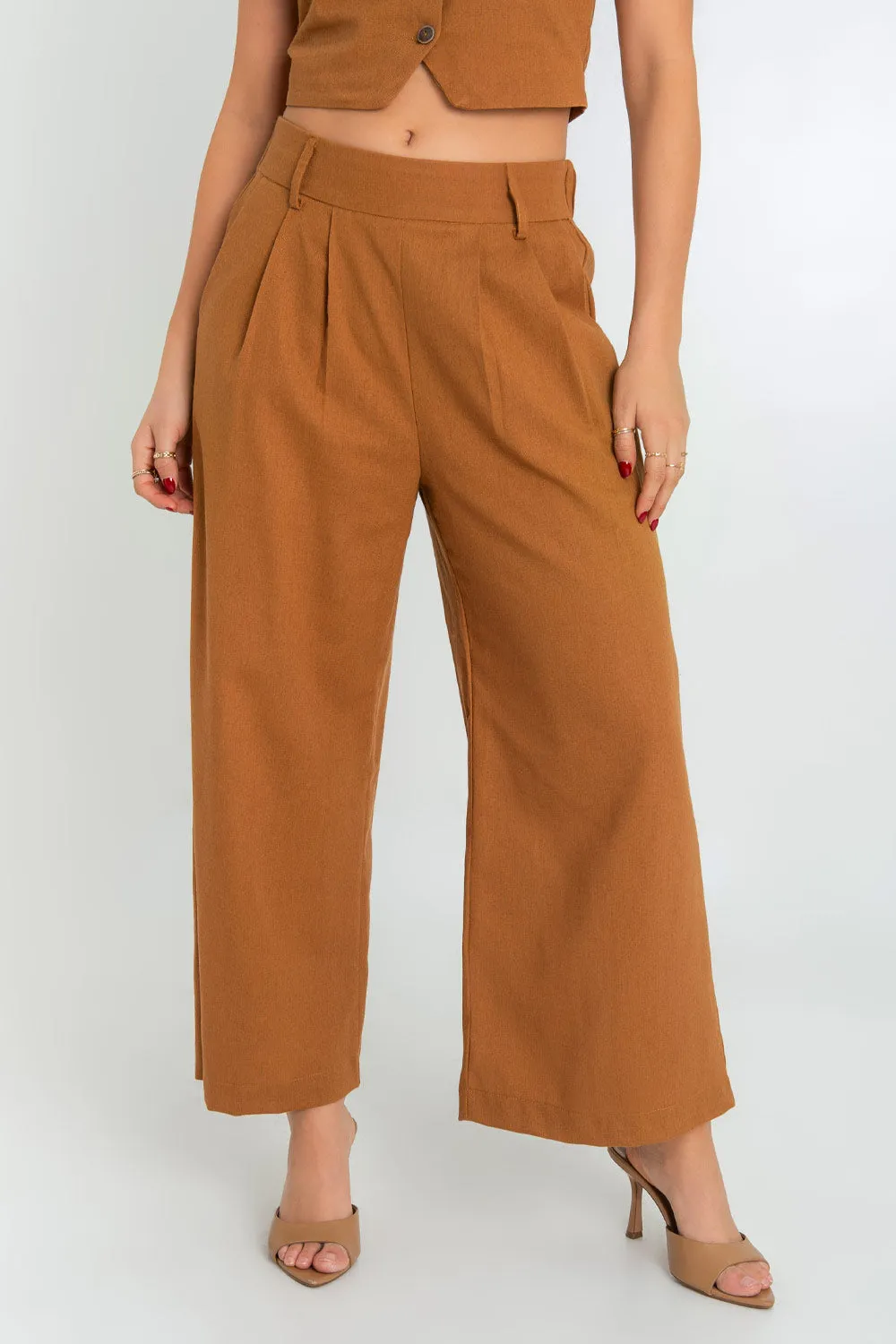 Pantalón de lino con pinzas fit culotte