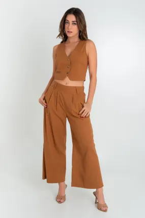 Pantalón de lino con pinzas fit culotte