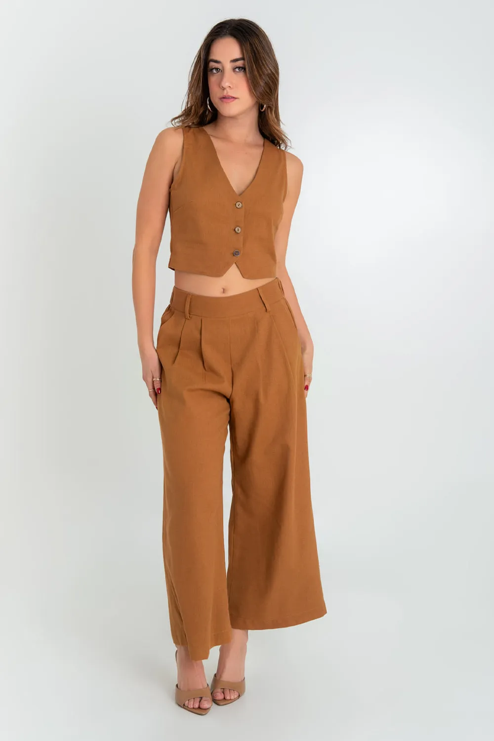 Pantalón de lino con pinzas fit culotte