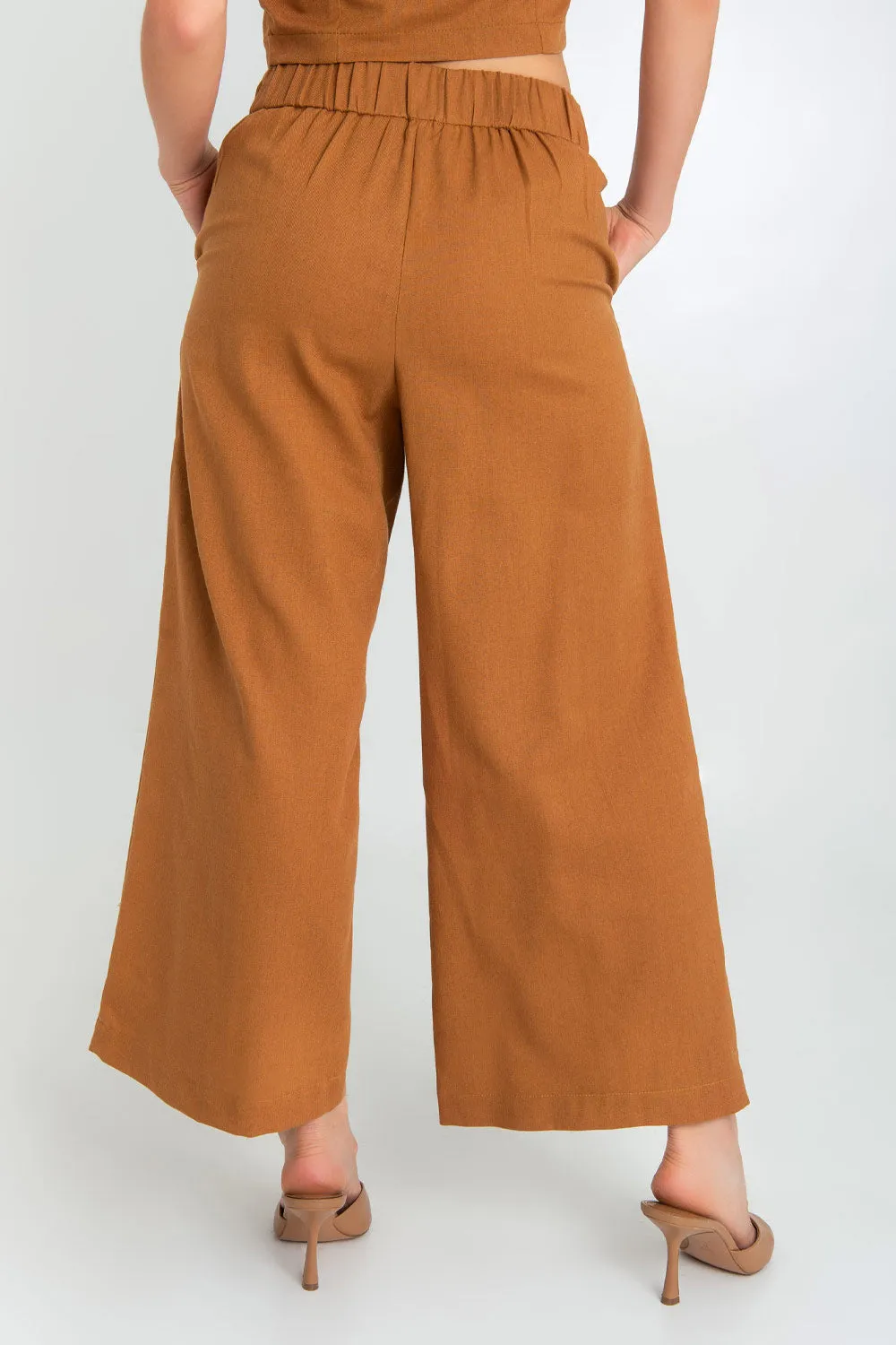 Pantalón de lino con pinzas fit culotte