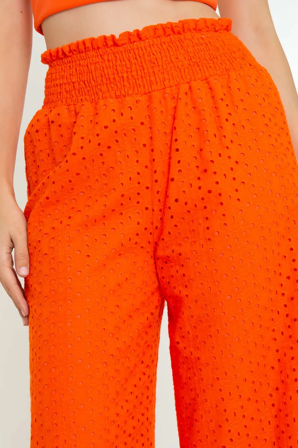 Pantalón eyelet de fit culotte cintura con fruncido