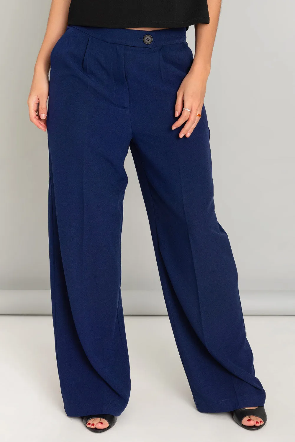 Pantalón fit wide leg con rayas tiro alto