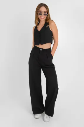 Pantalón fluido de fit wide leg con pinzas