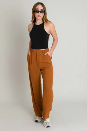 Pantalón wide leg con pinzas cintura alta