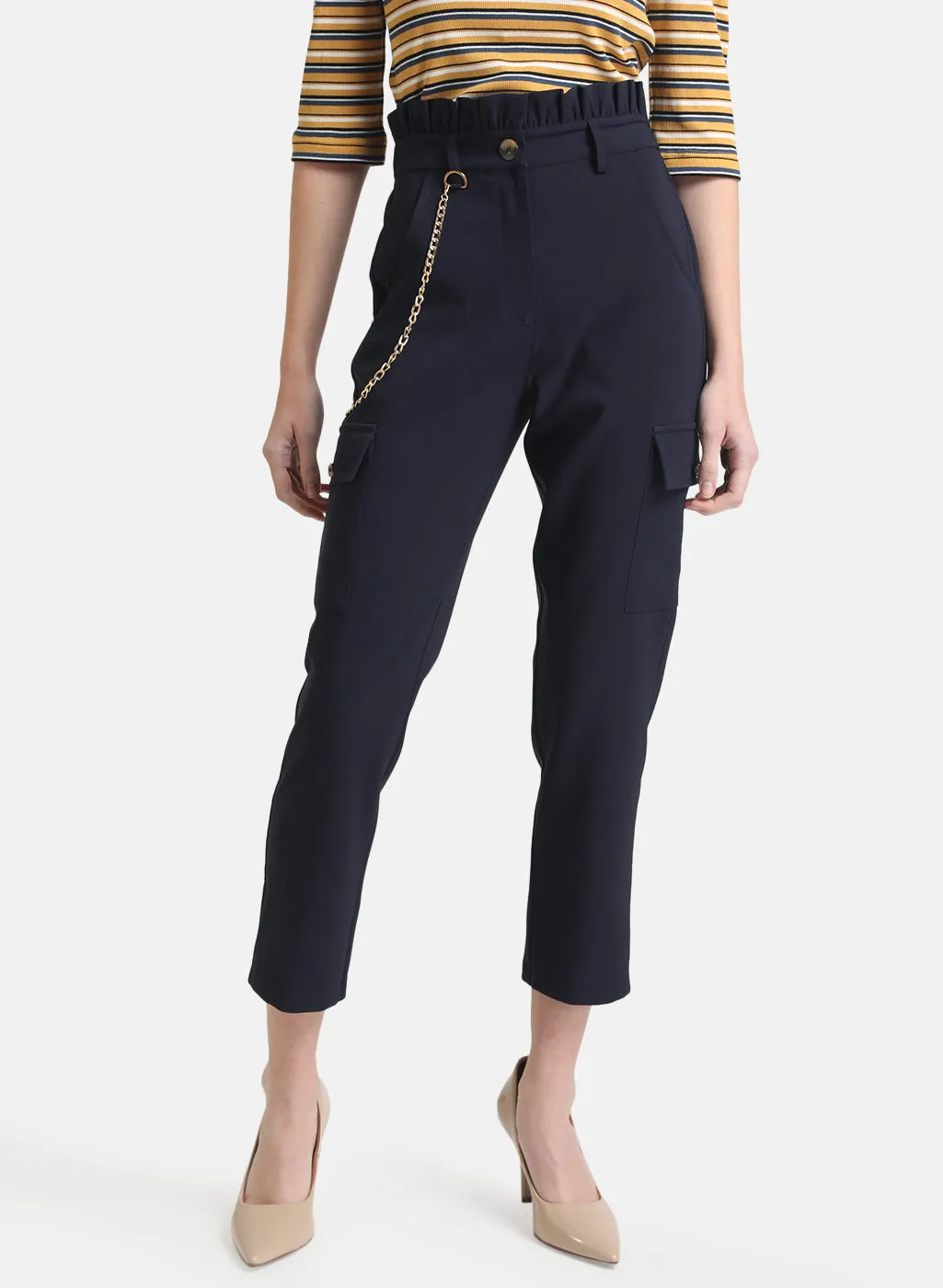 Paper Bag Trouser With Metal Chain Detail.