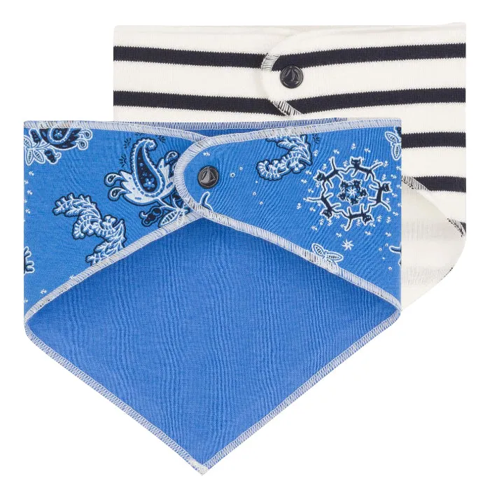 Petit Bateau Baby Set Of Two Bandana Bibs Blue Bandana Print/Navy Stripes