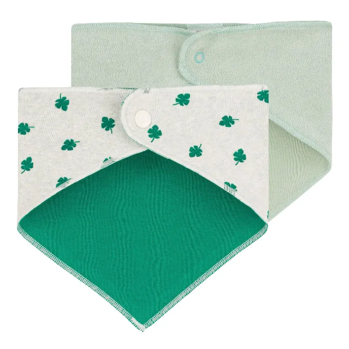 Petit Bateau Baby Set Of Two Bandana Bibs Green Leaf Print/Green Terry