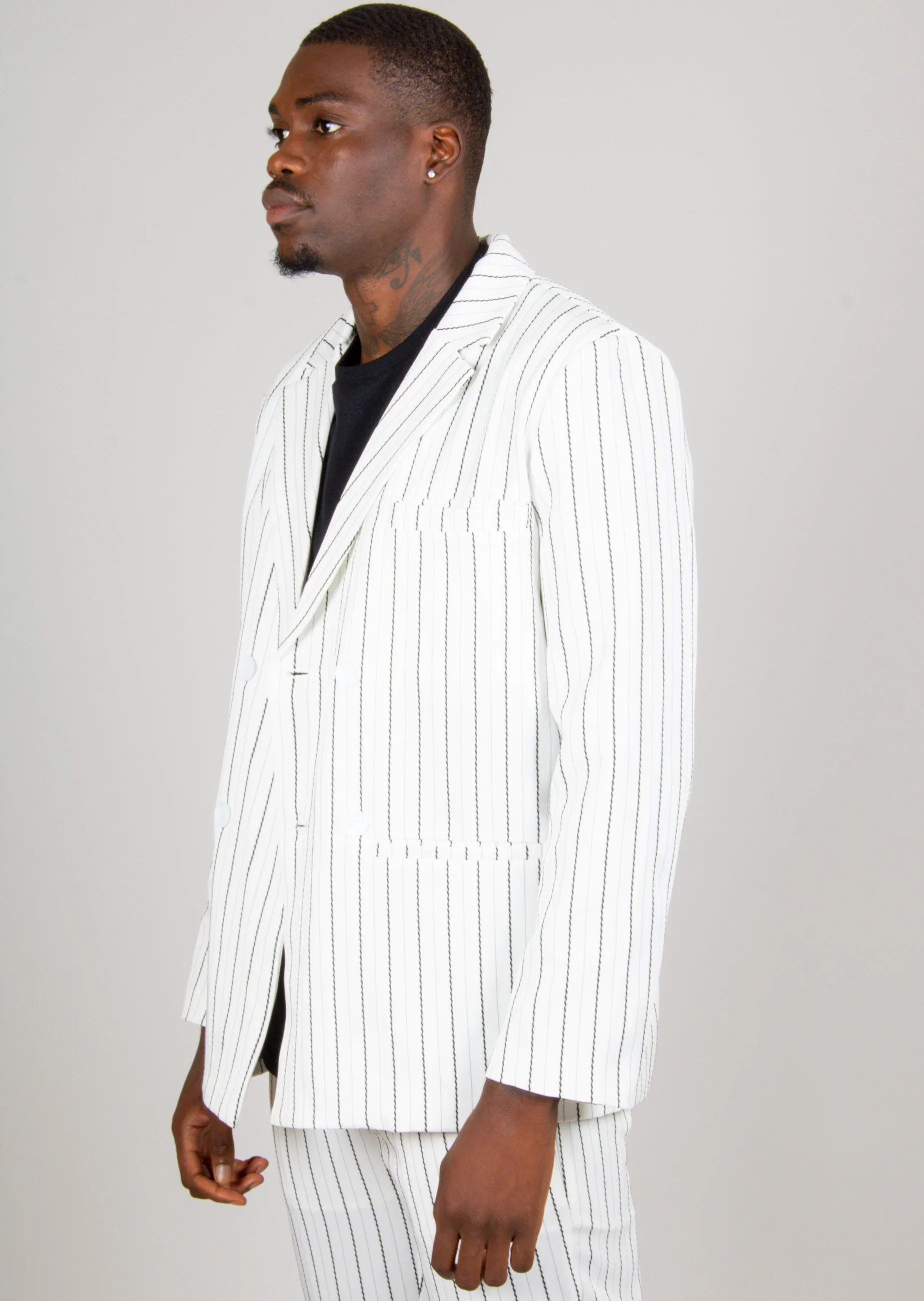 Pinstripe Oversized Blazer In White