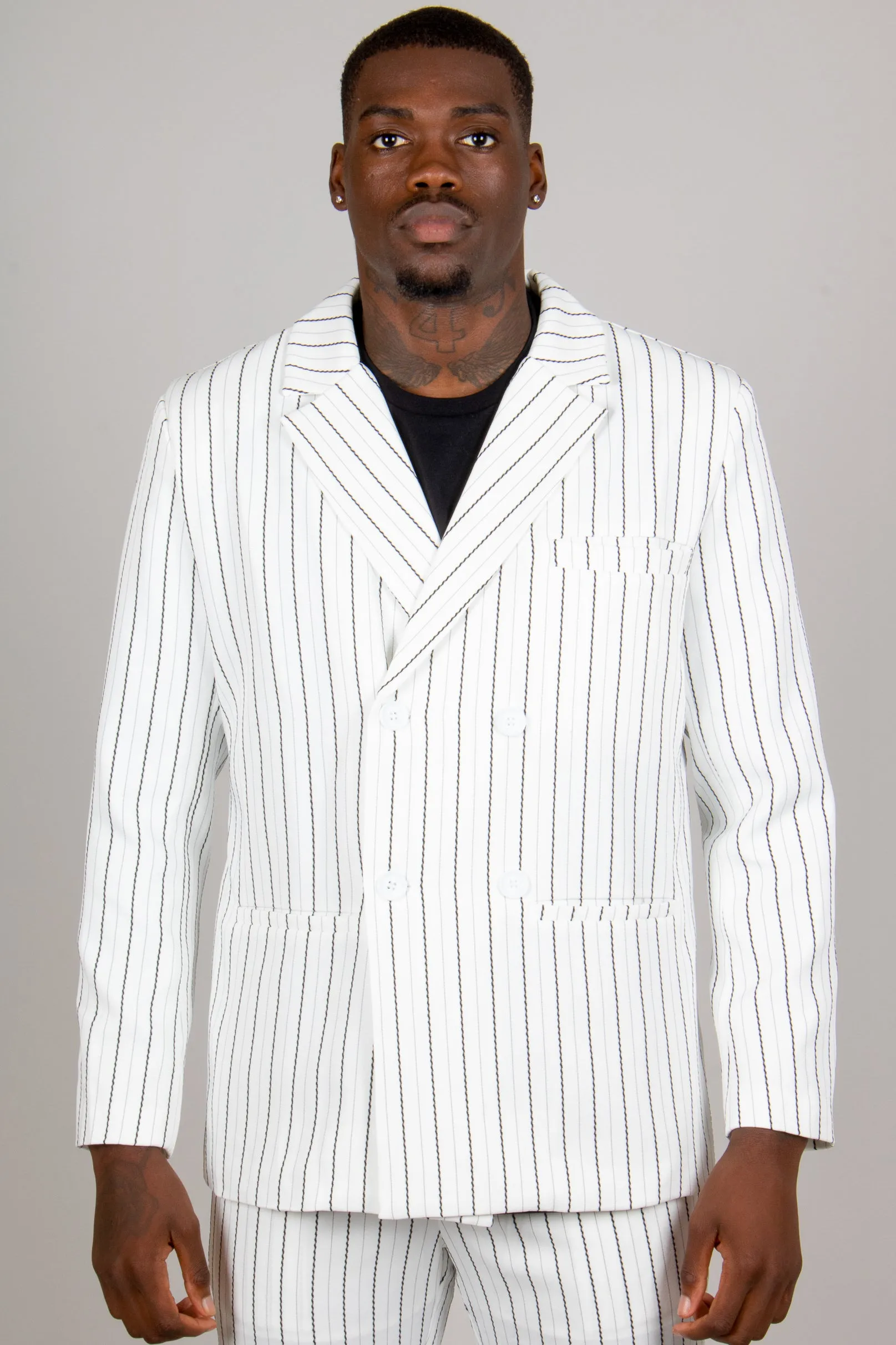 Pinstripe Oversized Blazer In White