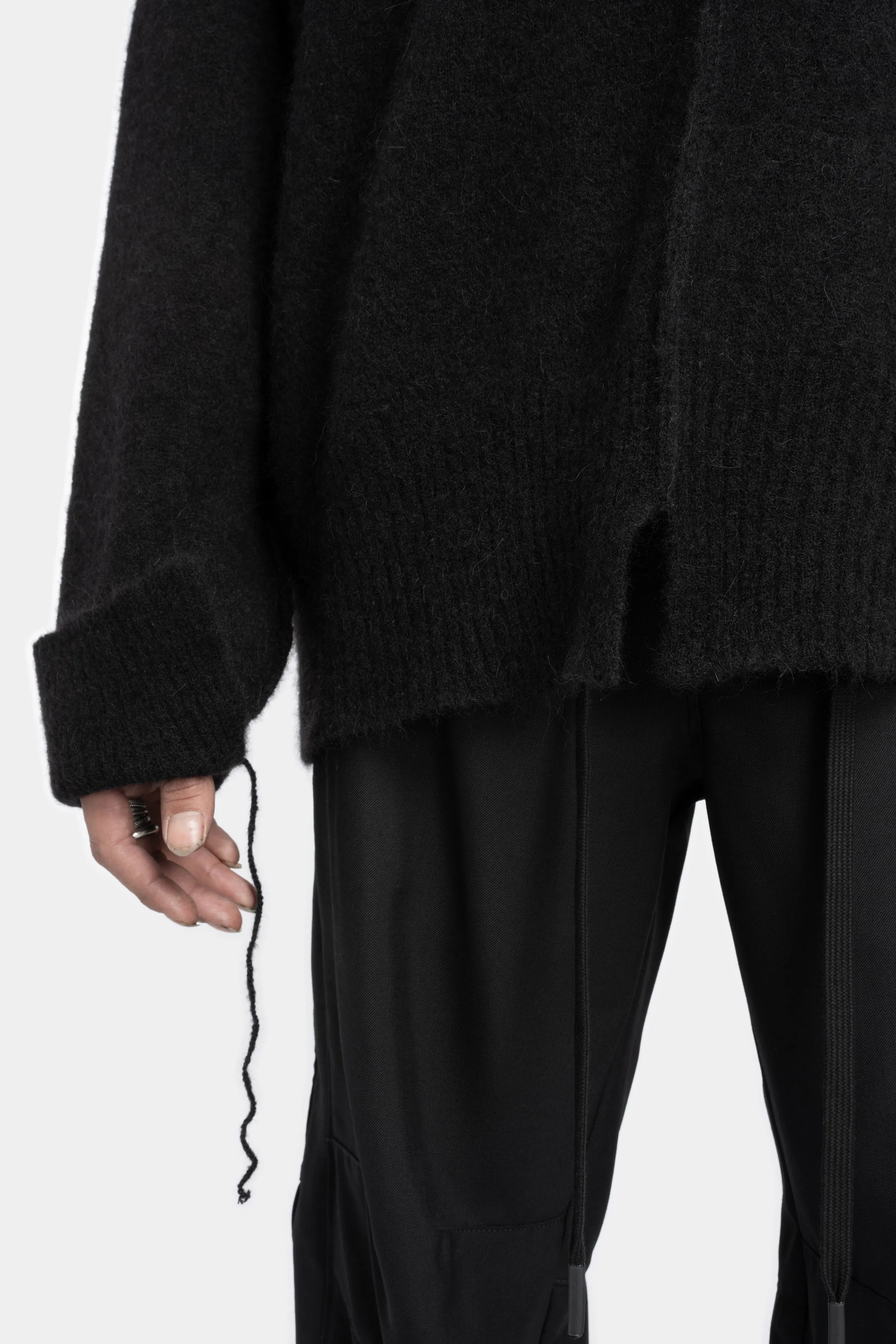 Piped seams turtleneck knit sweater