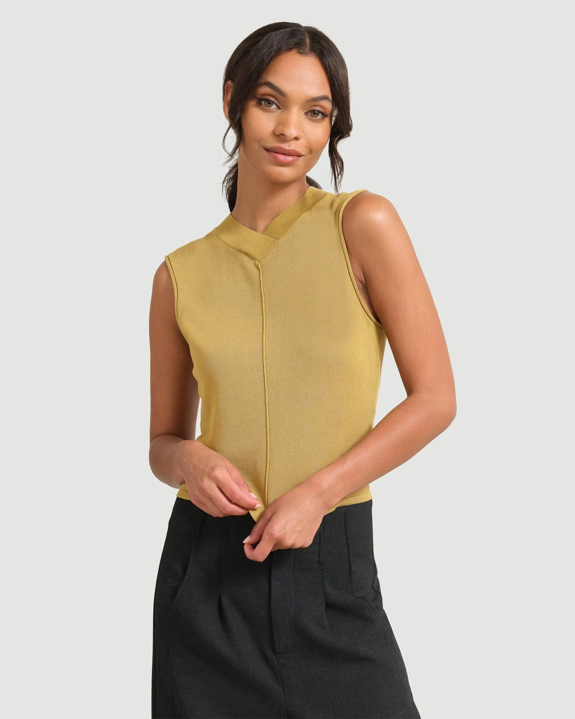 Priya V-Neck Cropped Sweater Tank | Bay Leaf