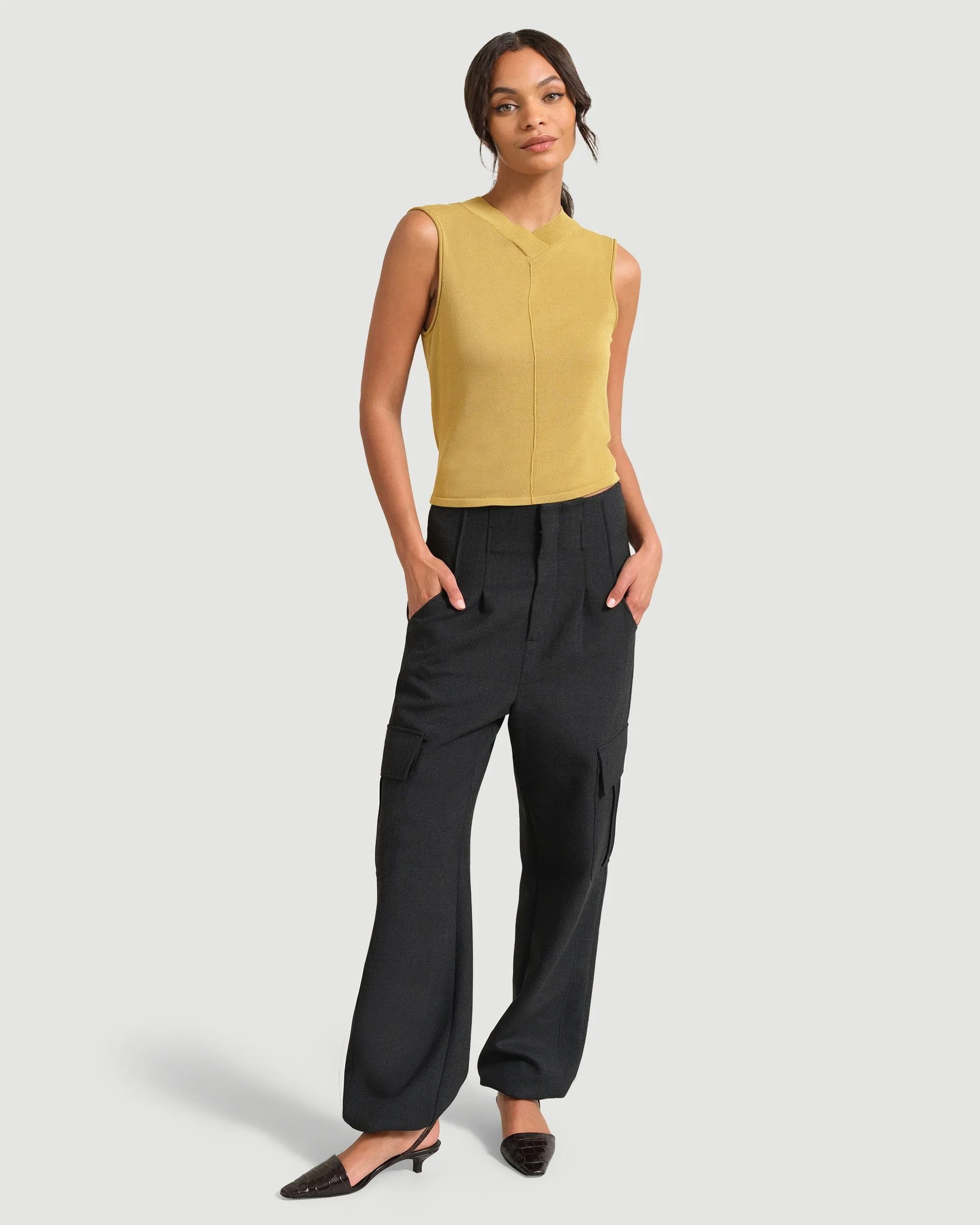 Priya V-Neck Cropped Sweater Tank | Bay Leaf