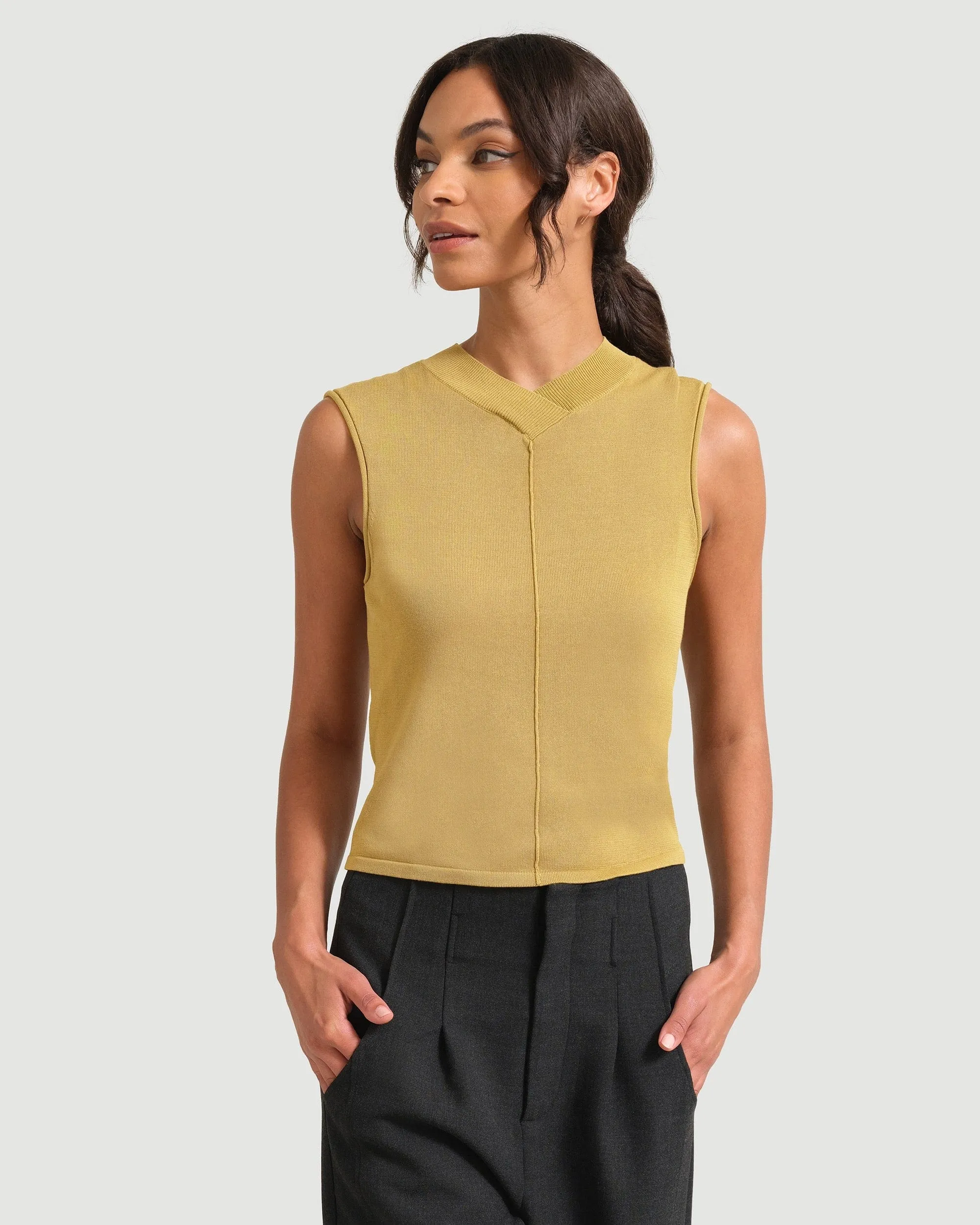 Priya V-Neck Cropped Sweater Tank | Bay Leaf